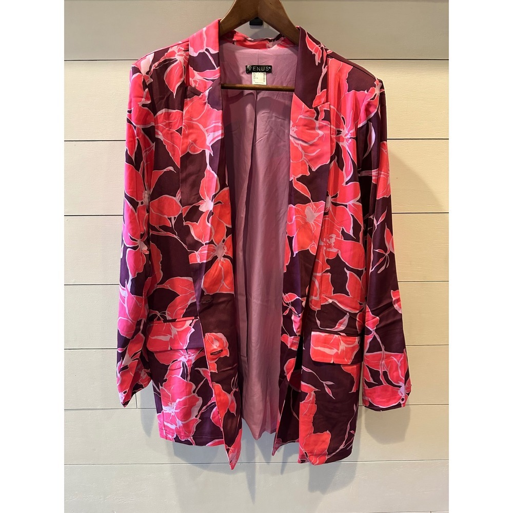 Venus Womens Floral Print Blazer Pink Purple Long Sleeve Jacket Size 16 NEW